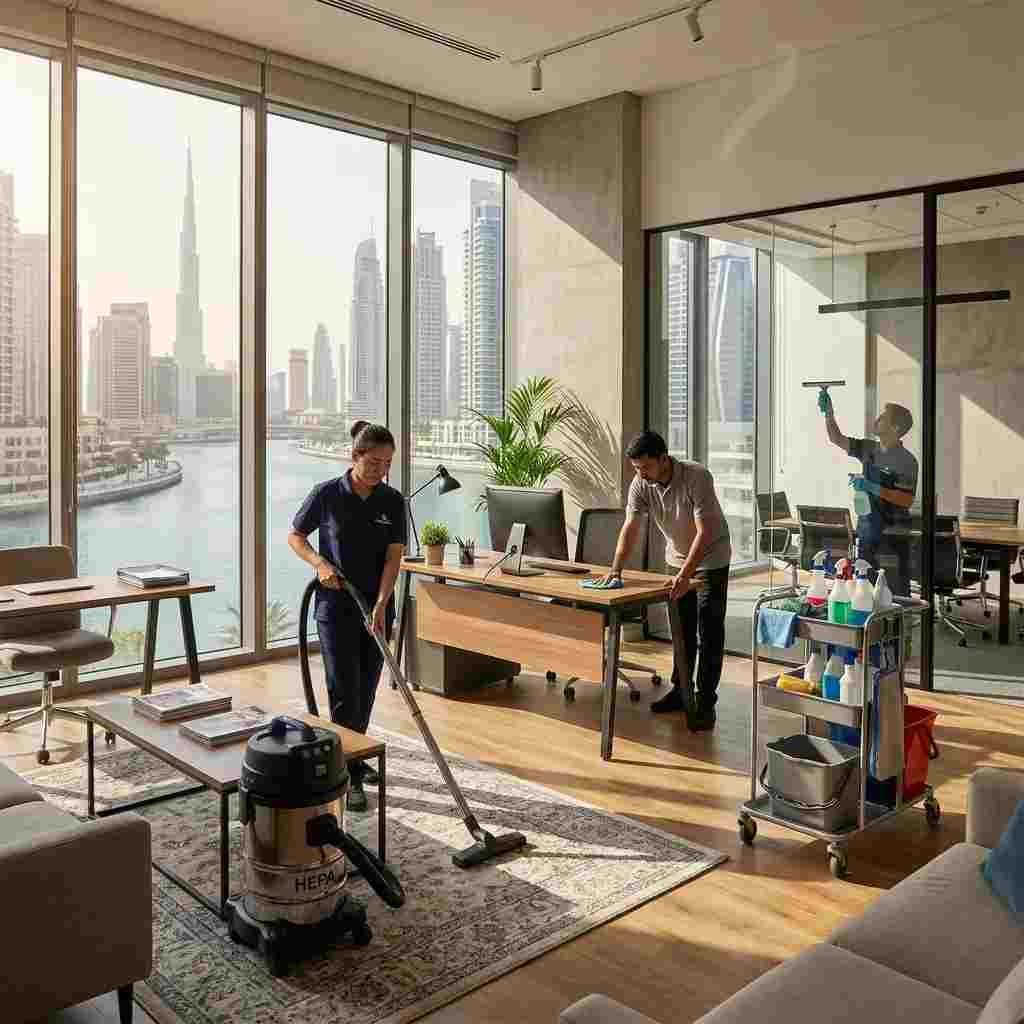 Professional cleaning team providing apartment and office cleaning in Business Bay Dubai