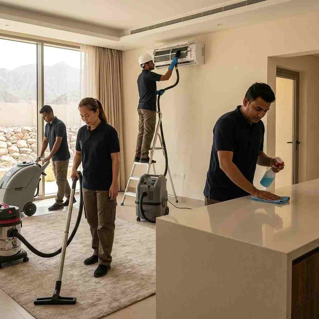 Professional cleaning team providing residential and commercial cleaning services in Fujairah