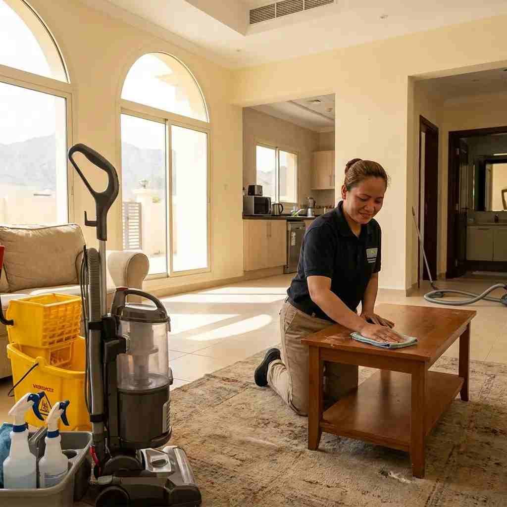 Professional cleaner providing villa and residential cleaning services in Al Quoz Dubai