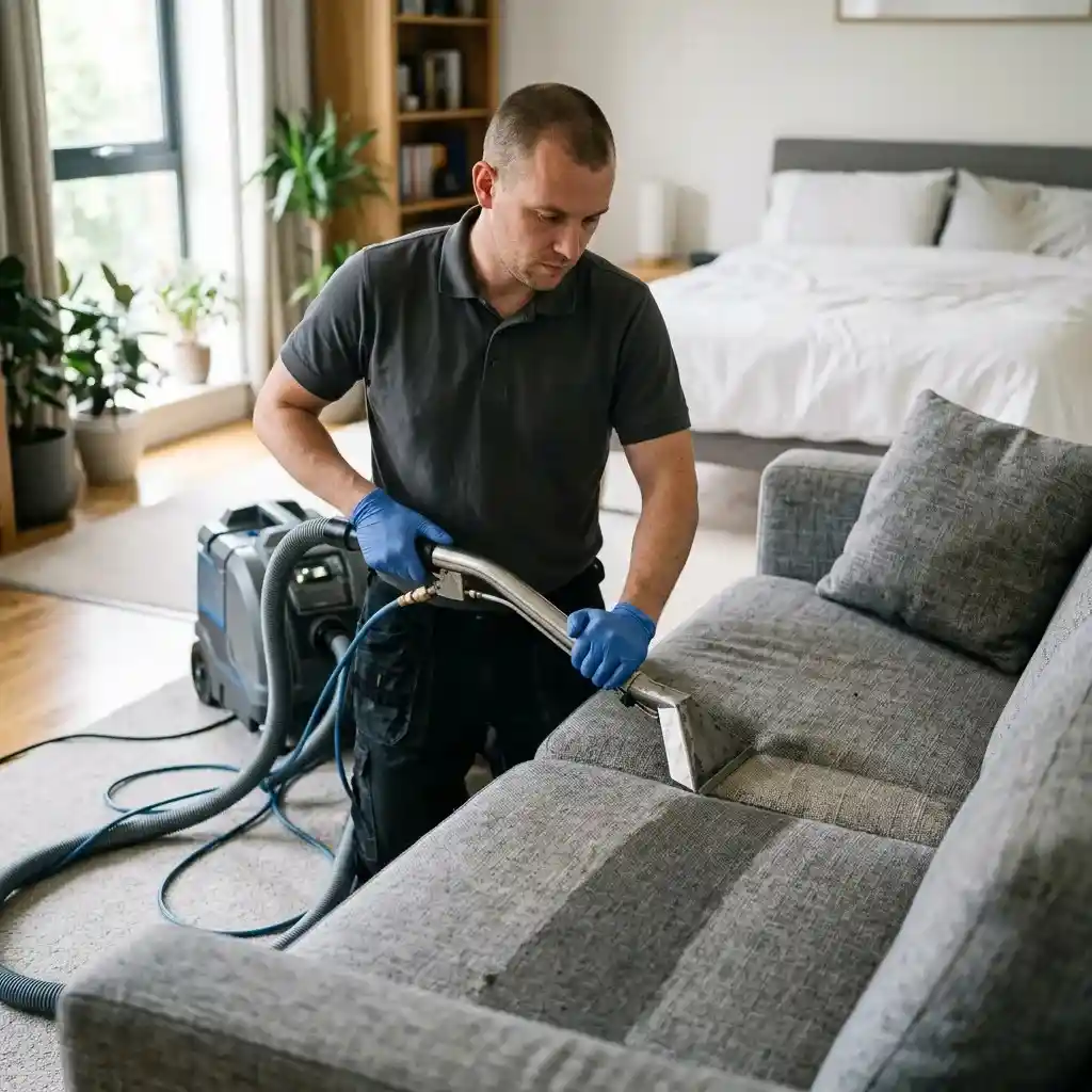 Professional carpet, sofa, and mattress cleaning service in Ajman using deep extraction equipment for homes and apartments.