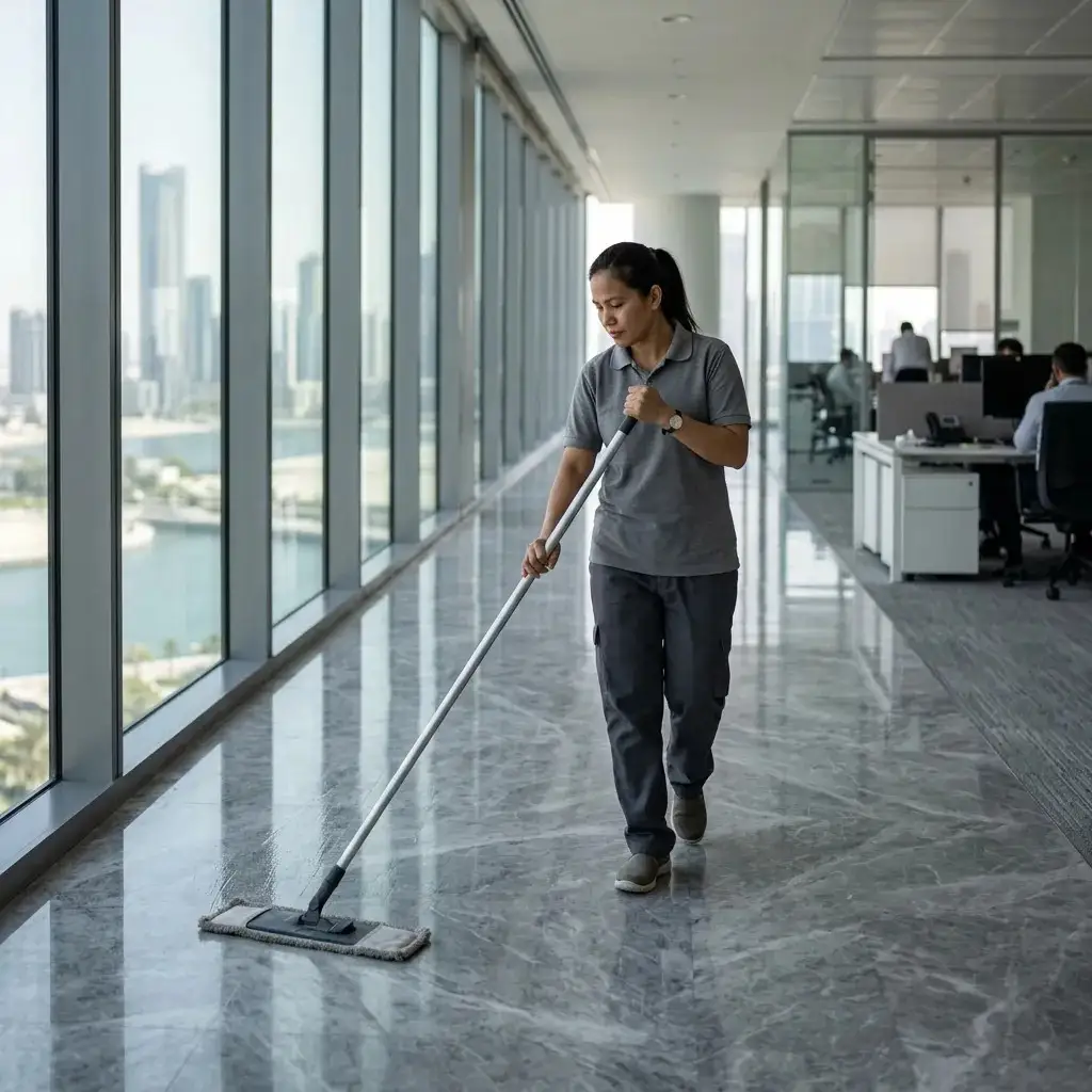 Office cleaning contract service in Al Reem Island Abu Dhabi for a 1,200 sqm office