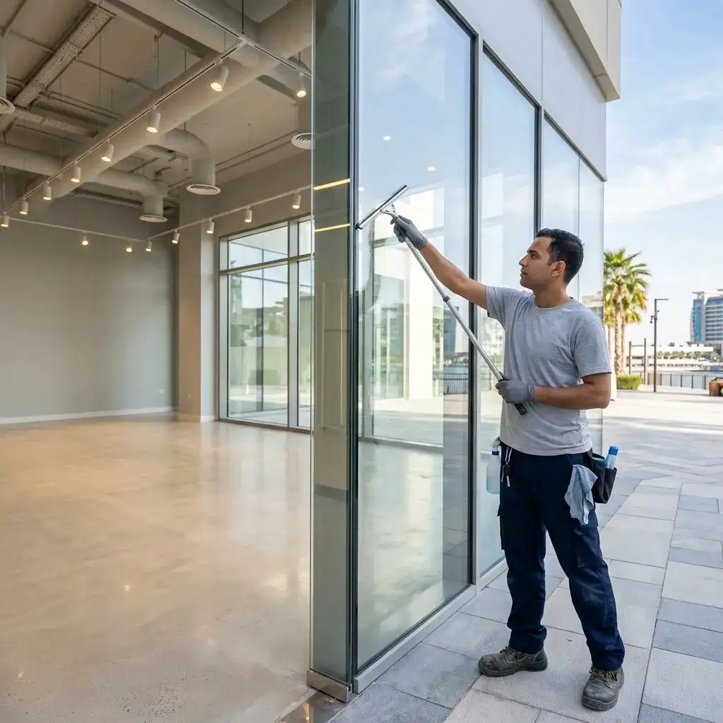Post-construction cleaning service for a retail unit on Yas Island Abu Dhabi