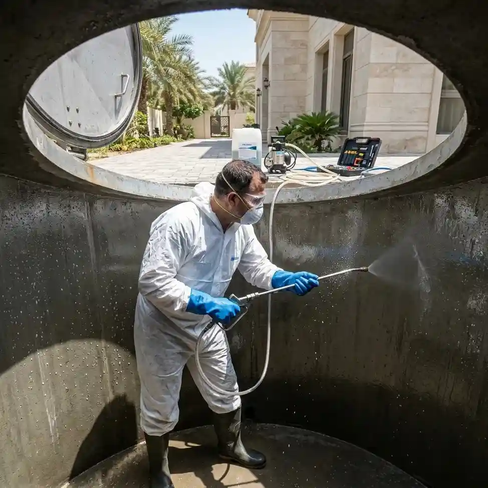 Water tank disinfection service for a villa community in Khalifa City Abu Dhabi