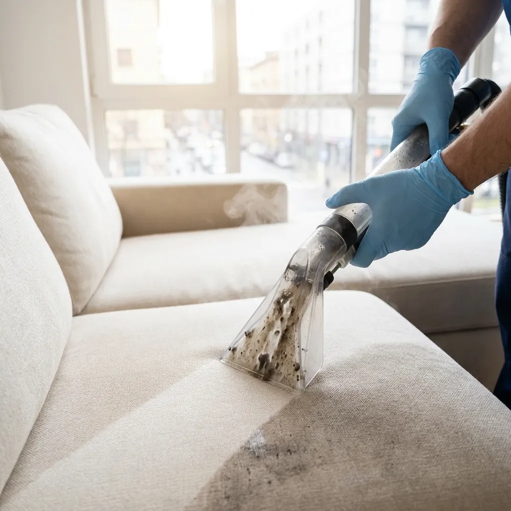 Professional cleaners cleaning carpet sofa and mattress in a Sharjah home