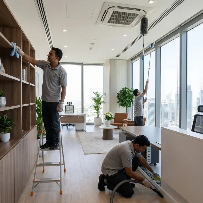 Professional cleaner deep cleaning an office carpet with commercial equipment