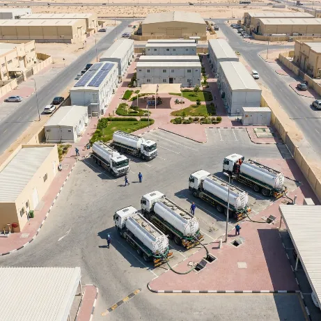 Vacuum tanker trucks providing industrial wastewater and septic waste services in Dubai
